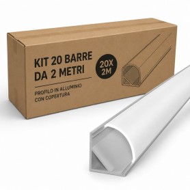 Kit 20 Barre Profilo in Alluminio 2 Metri Angolare per Striscia Led Kit Completo