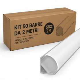 Kit 50 Barre Profilo in Alluminio 2 Metri Angolare per Striscia Led Kit Completo