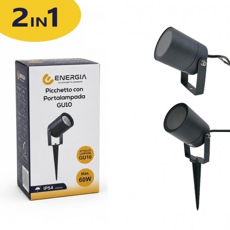 Faretto 2 in 1 Parete e Picchetto Orientabile IP54 Lampada GU1O Grigio