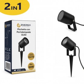 Faretto 2 in 1 Parete e Picchetto Orientabile IP54 Lampada GU1O Nero