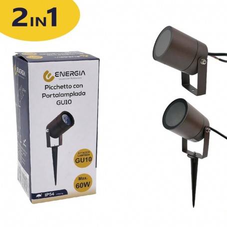 Faretto 2 in 1 Parete e Picchetto Orientabile IP54 Lampada GU1O Corten