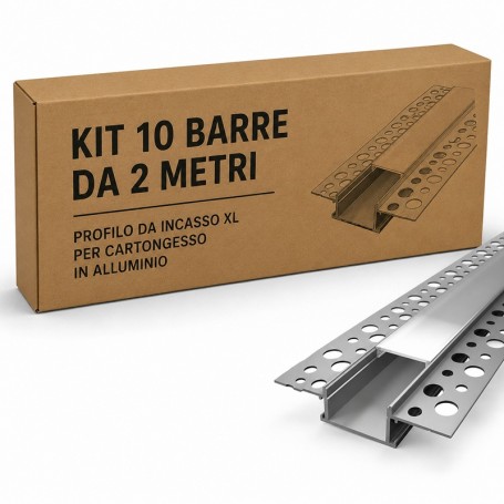 Kit 10 Barre Profilo da incasso 2 Metri per Cartongesso in Alluminio XL Doppia Striscia LED
