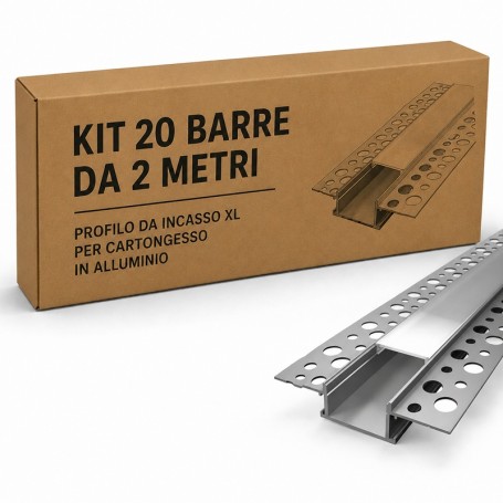 Kit 20 Barre Profilo da incasso 2 Metri per Cartongesso in Alluminio XL Doppia Striscia LED