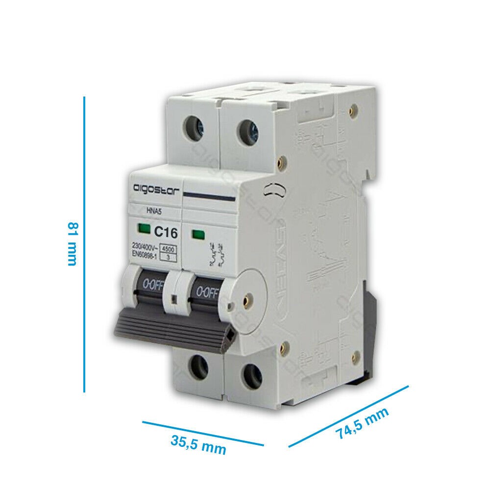 Interruttore Automatico Modulare Magnetotermico 2P 16A Curva C Aigostar