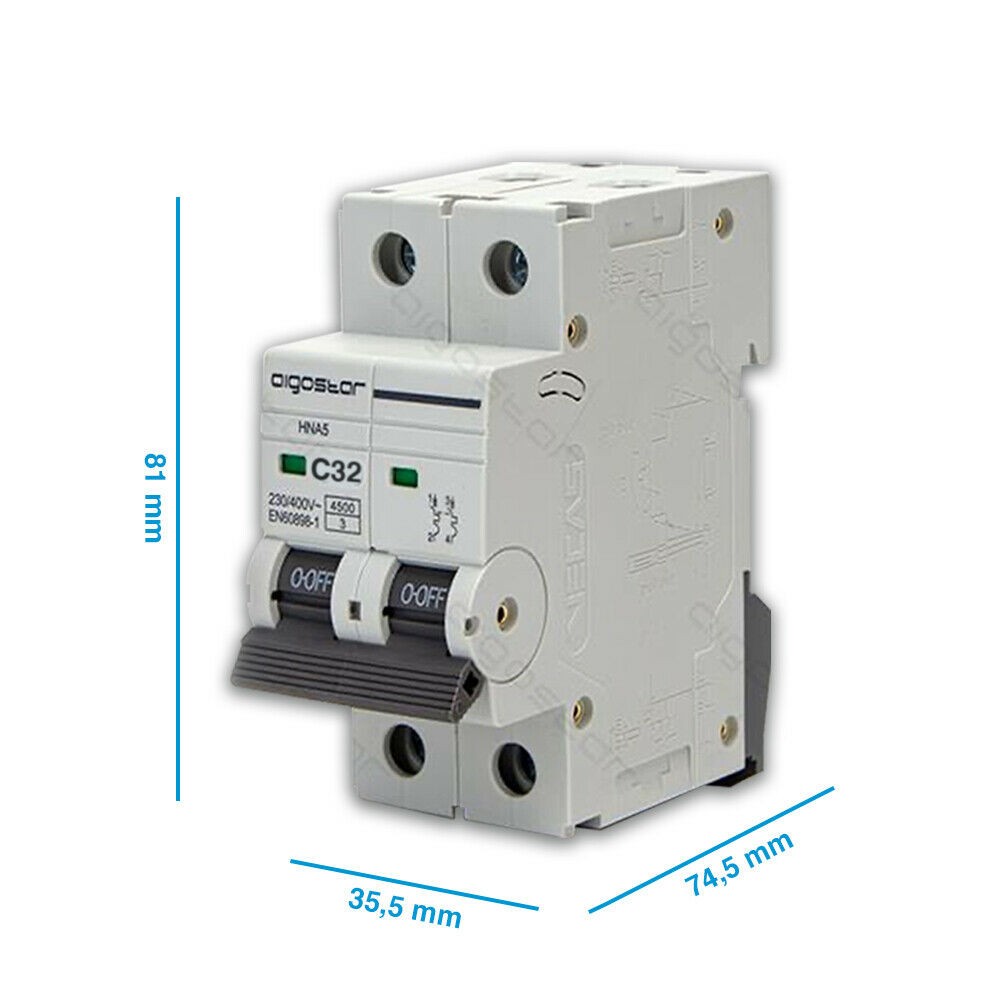 Interruttore Automatico Modulare Magnetotermico 2P 32A Curva C Aigostar