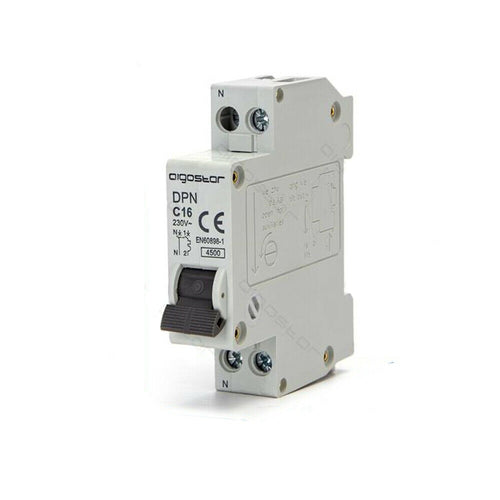 Interruttore Automatico Modulare Magnetotermico 1P+N 16A Curva C Aigostar
