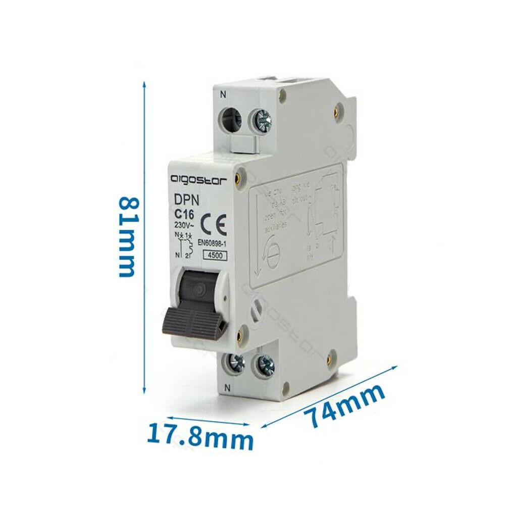 Interruttore Automatico Modulare Magnetotermico 1P+N 16A Curva C Aigostar