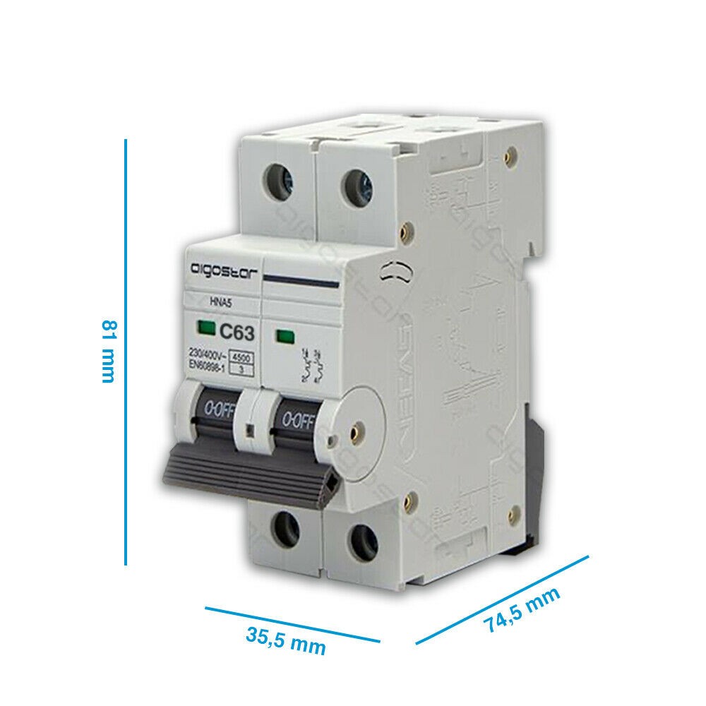 Interruttore Automatico Modulare Magnetotermico 2P 63A Curva C Aigostar