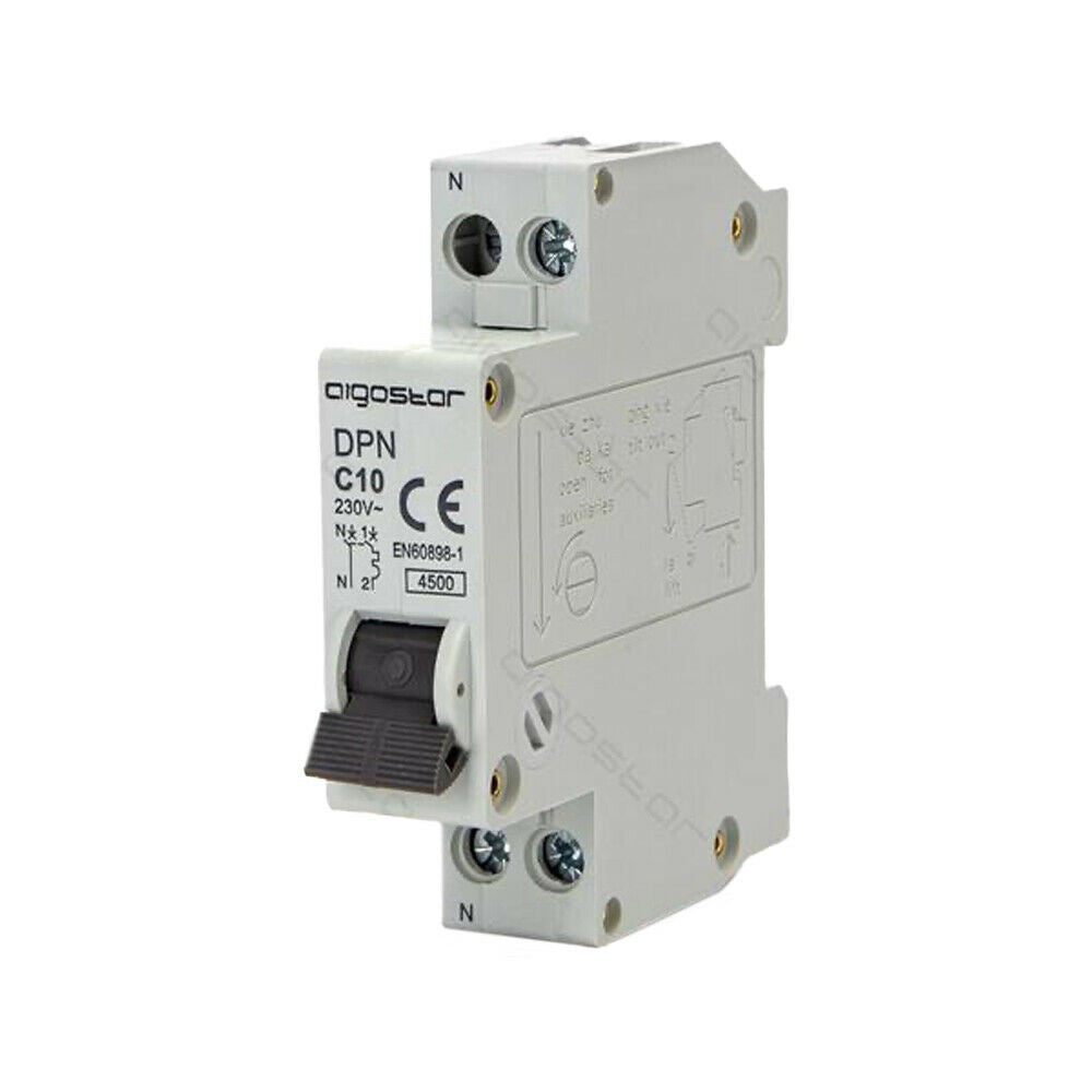 Interruttore Automatico Modulare Magnetotermico 1P+N 10A Curva C Aigostar