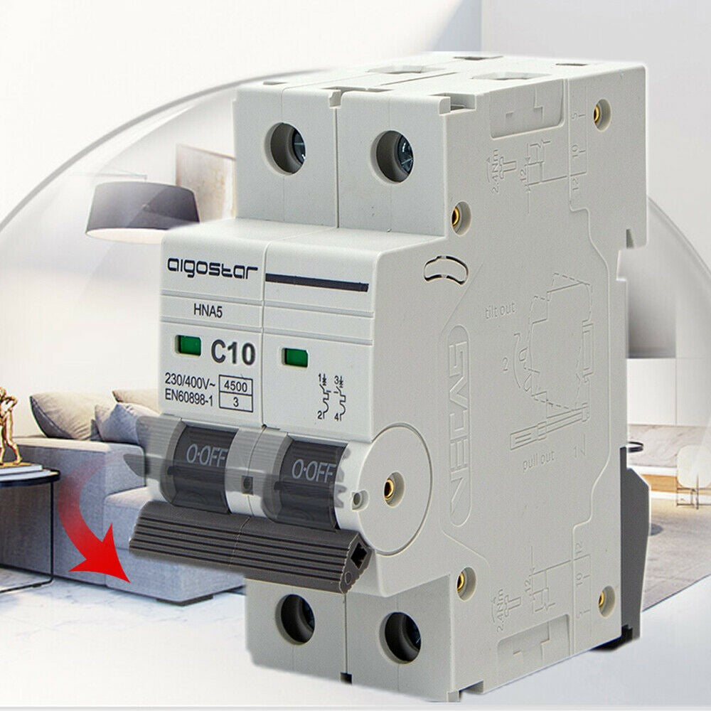Interruttore Automatico Modulare Magnetotermico 2P 10A Curva C Aigostar