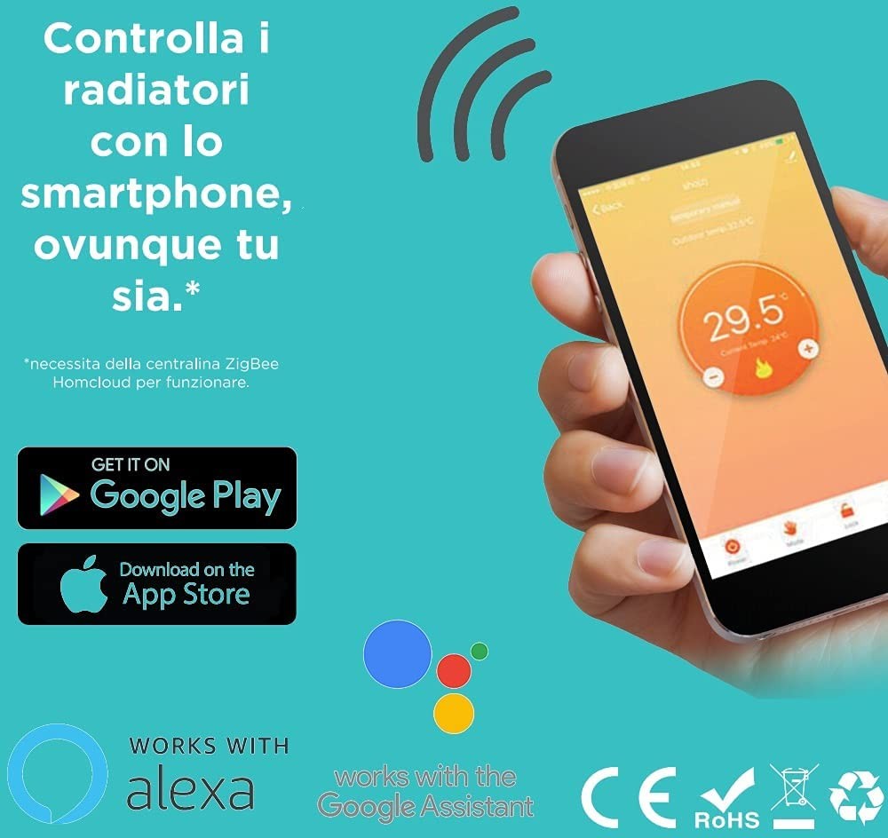Homcloud Valvola Termostatica per Radiatori Smart Digitale Zigbee