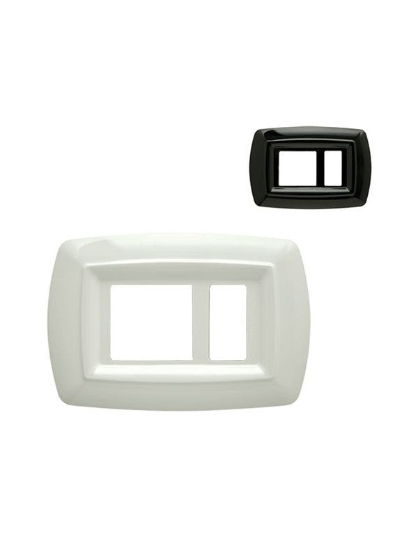 Placca Schuko + 1 Modulo In Plastica Bianca/Nera/Avorio Compatibile Magic Bticino