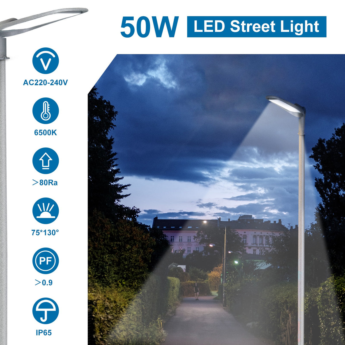 Armatura Stradale Lampione Led 50W Aigostar IP65 Bianco Freddo 6500K