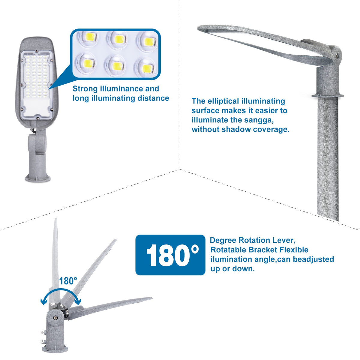 Armatura Stradale Lampione Led 30W Aigostar IP65 Bianco Freddo 6500K