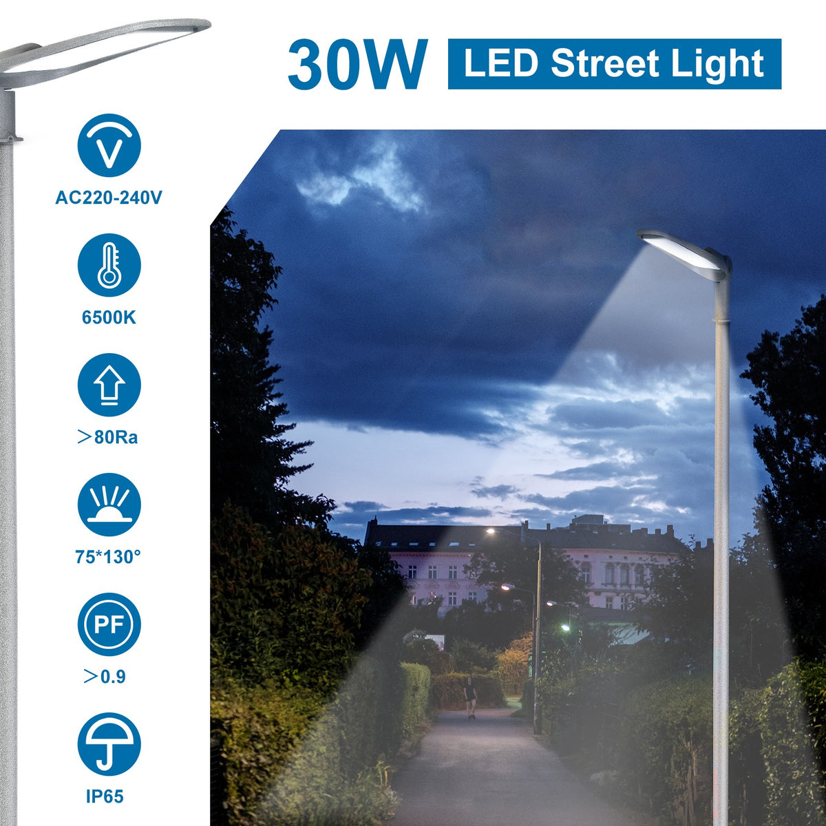 Armatura Stradale Lampione Led 30W Aigostar IP65 Bianco Freddo 6500K