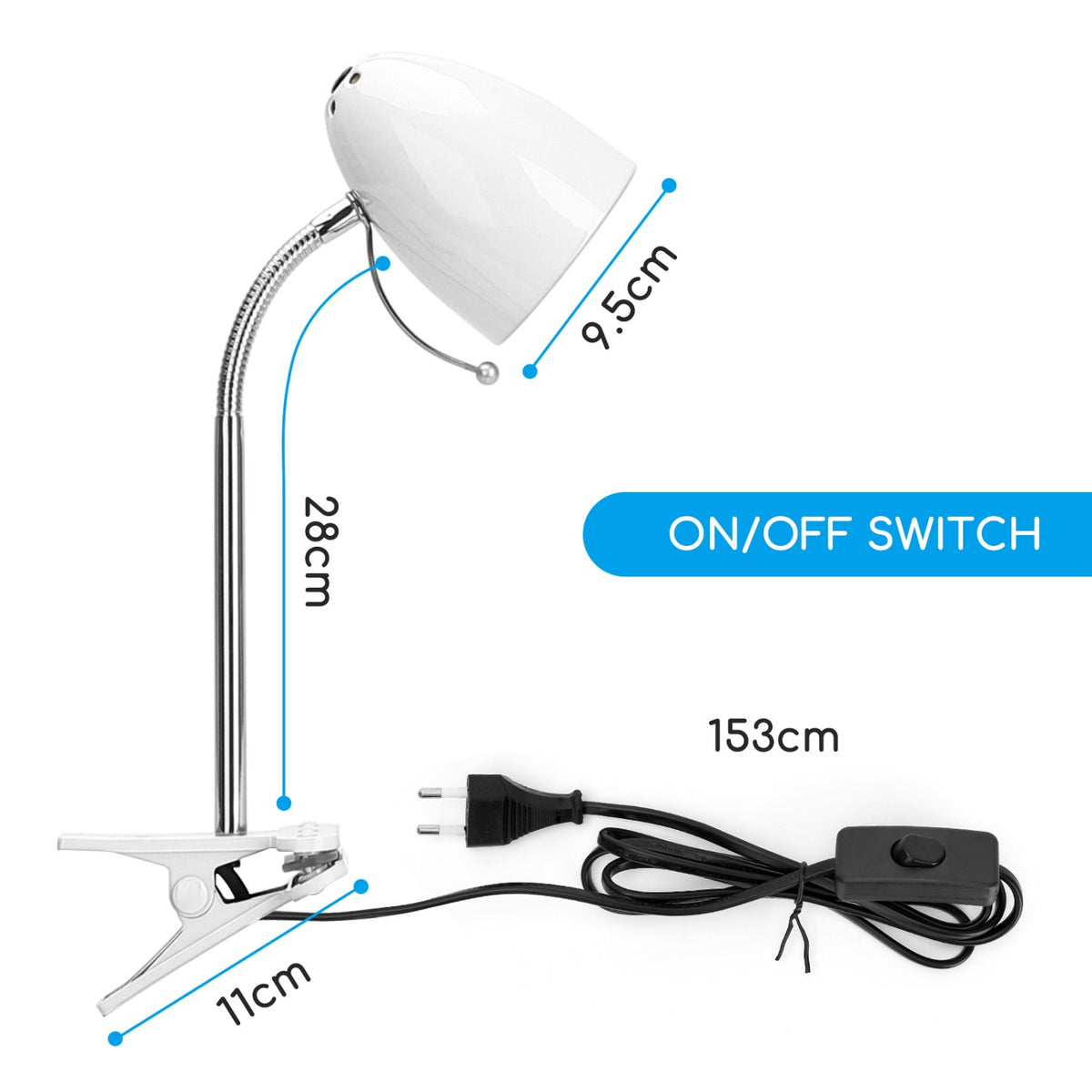 Lampada Da Tavolo Bianca Per Lampadine Led E27 Con Clip Aigostar
