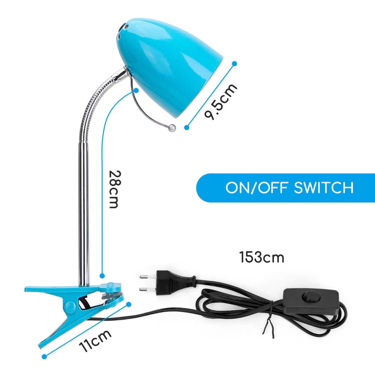 Lampada Da Tavolo Blu Per Lampadine Led E27 Con Clip Aigostar