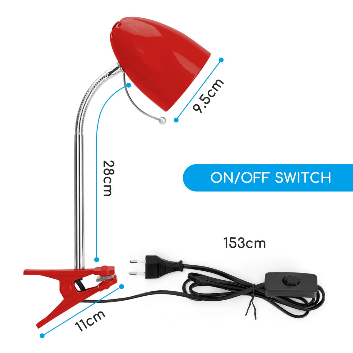 Lampada Da Tavolo Rossa Per Lampadine Led E27 Con Clip Aigostar