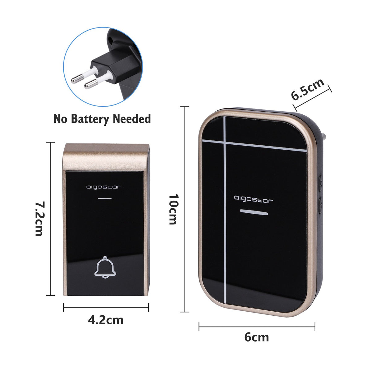 CAMPANELLO SENZA FILI WIRELESS DIGITALE IP44 PORTE CASA UFFICIO AIGOSTAR NERO-ORO