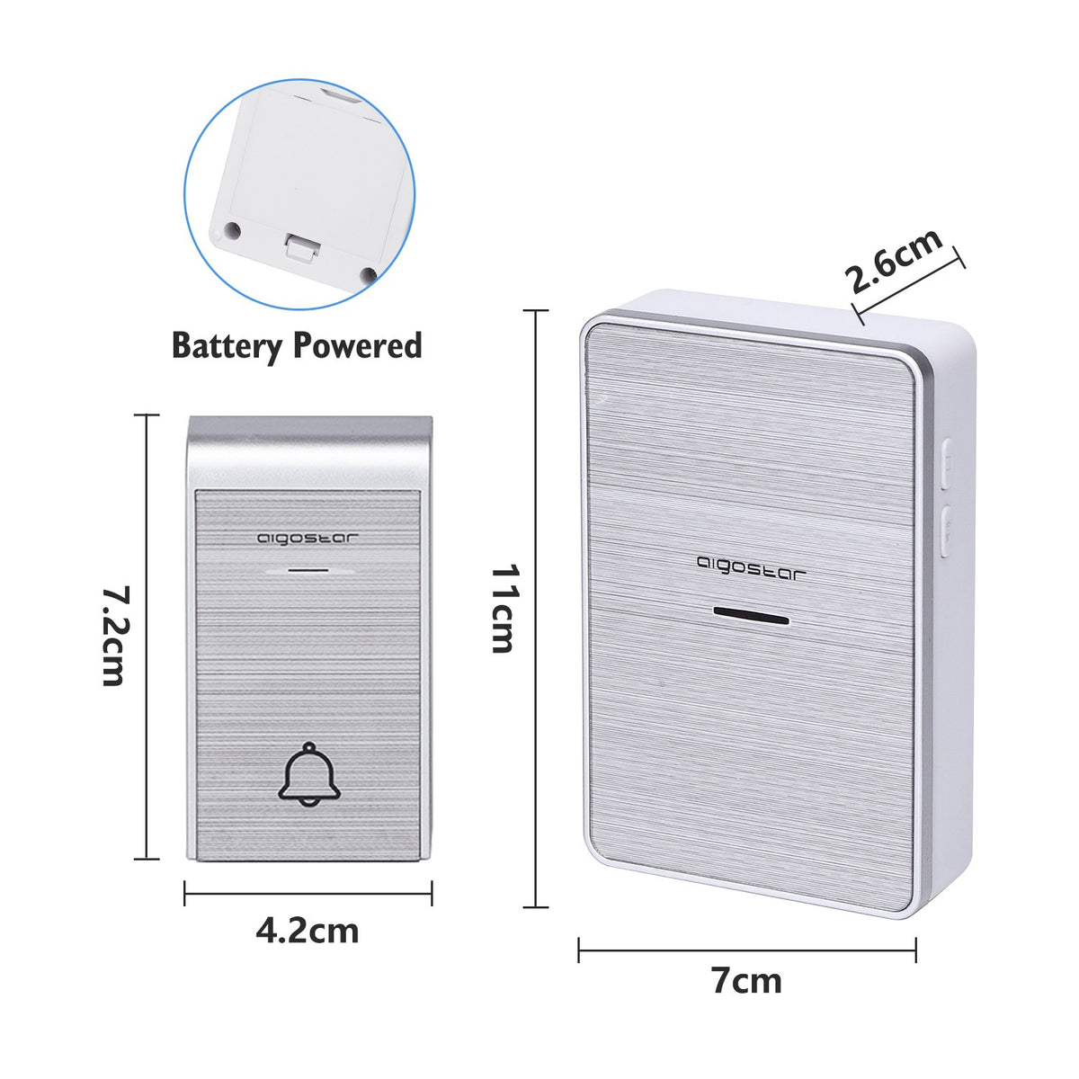 CAMPANELLO SENZA FILI A BATTERIE WIRELESS DIGITALE IP44 PORTE CASA UFFICIO PORTA 150M AIGOSTAR SILVER