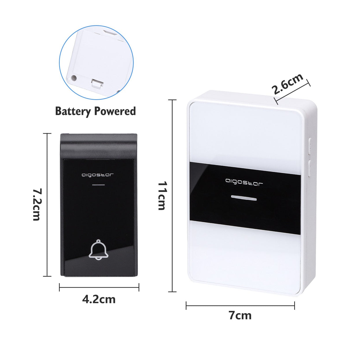 CAMPANELLO SENZA FILI A BATTERIE WIRELESS DIGITALE IP44 PORTE CASA UFFICIO PORTA 150M AIGOSTAR BIANCO