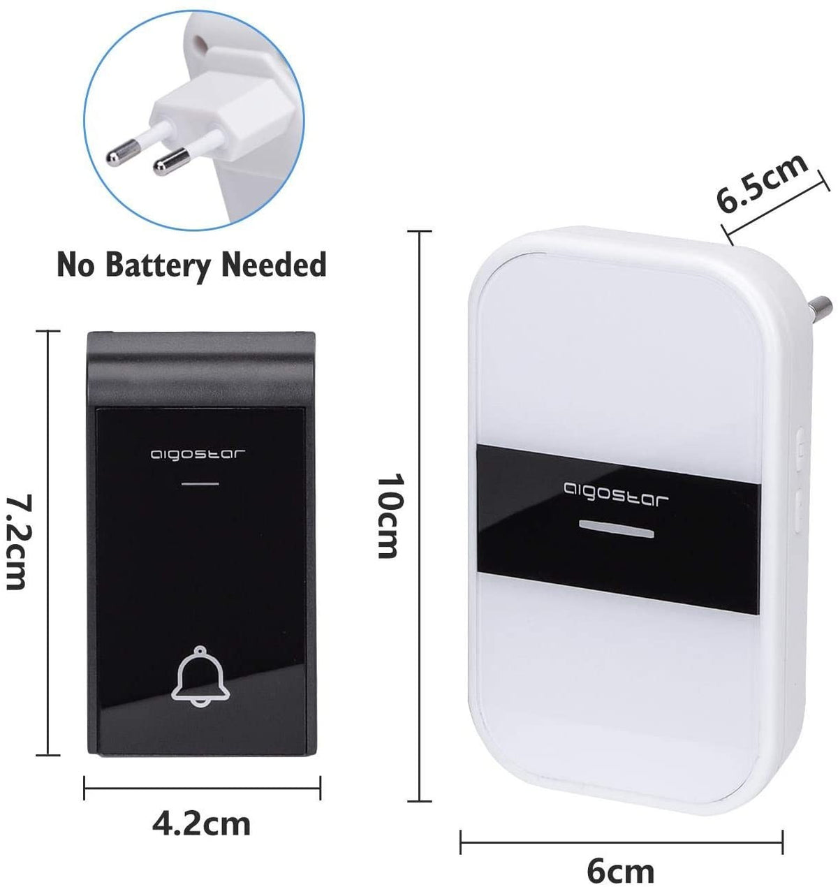 Campanello Senza Fili Wireless Impermeabile IP44 da Esterno Aigostar Bianco Nero