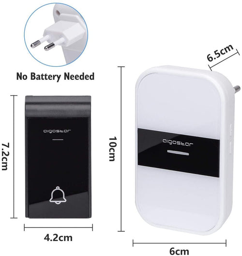 Campanello Senza Fili Wireless Impermeabile IP44 da Esterno Aigostar Bianco Nero