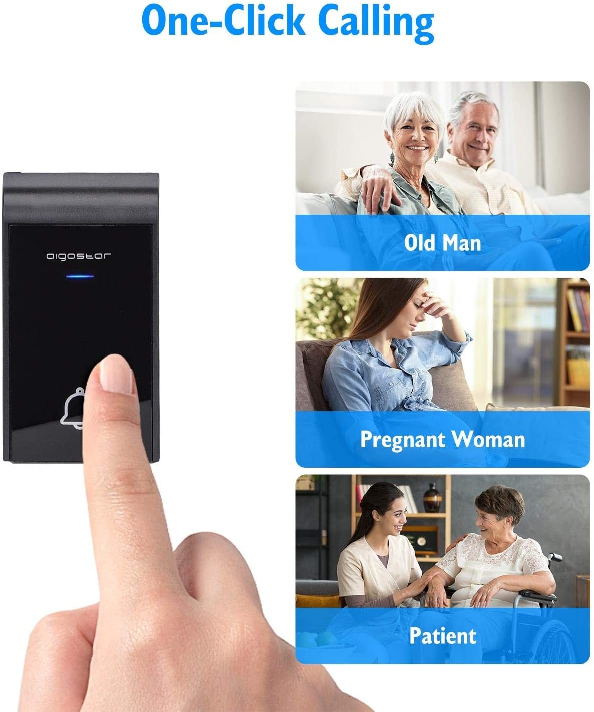 Campanello Senza Fili Wireless Impermeabile IP44 da Esterno Aigostar Bianco Nero