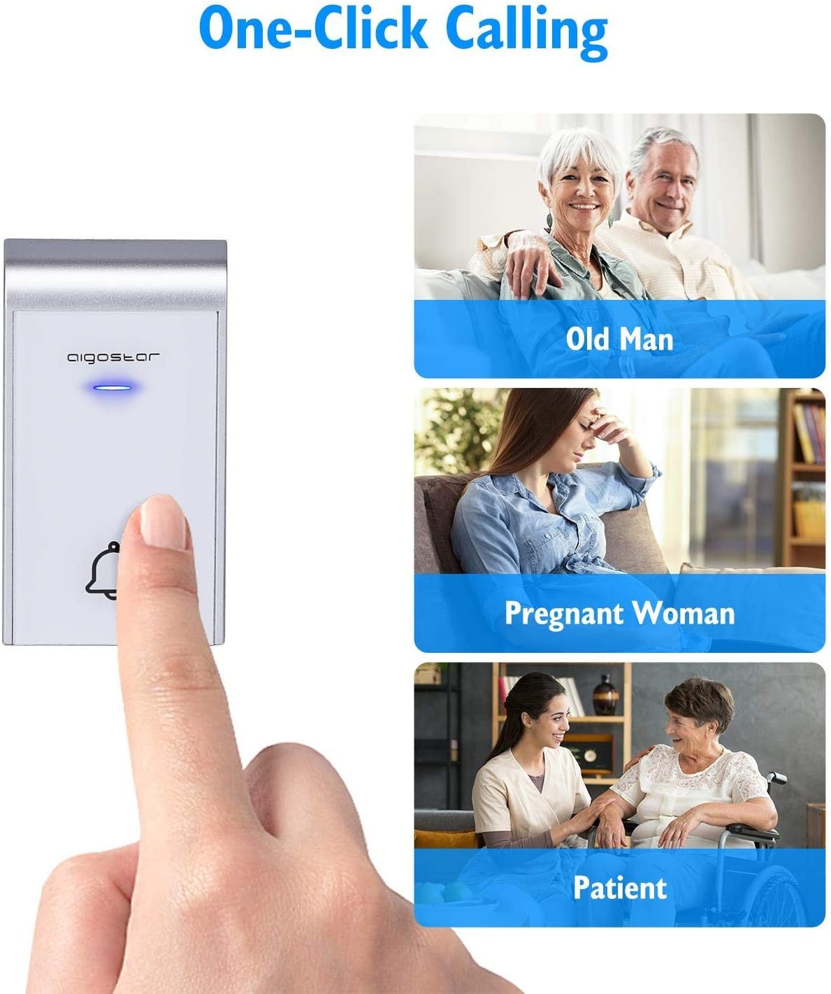 Campanello Senza Fili Wireless Impermeabile IP44 da Esterno Aigostar Bianco