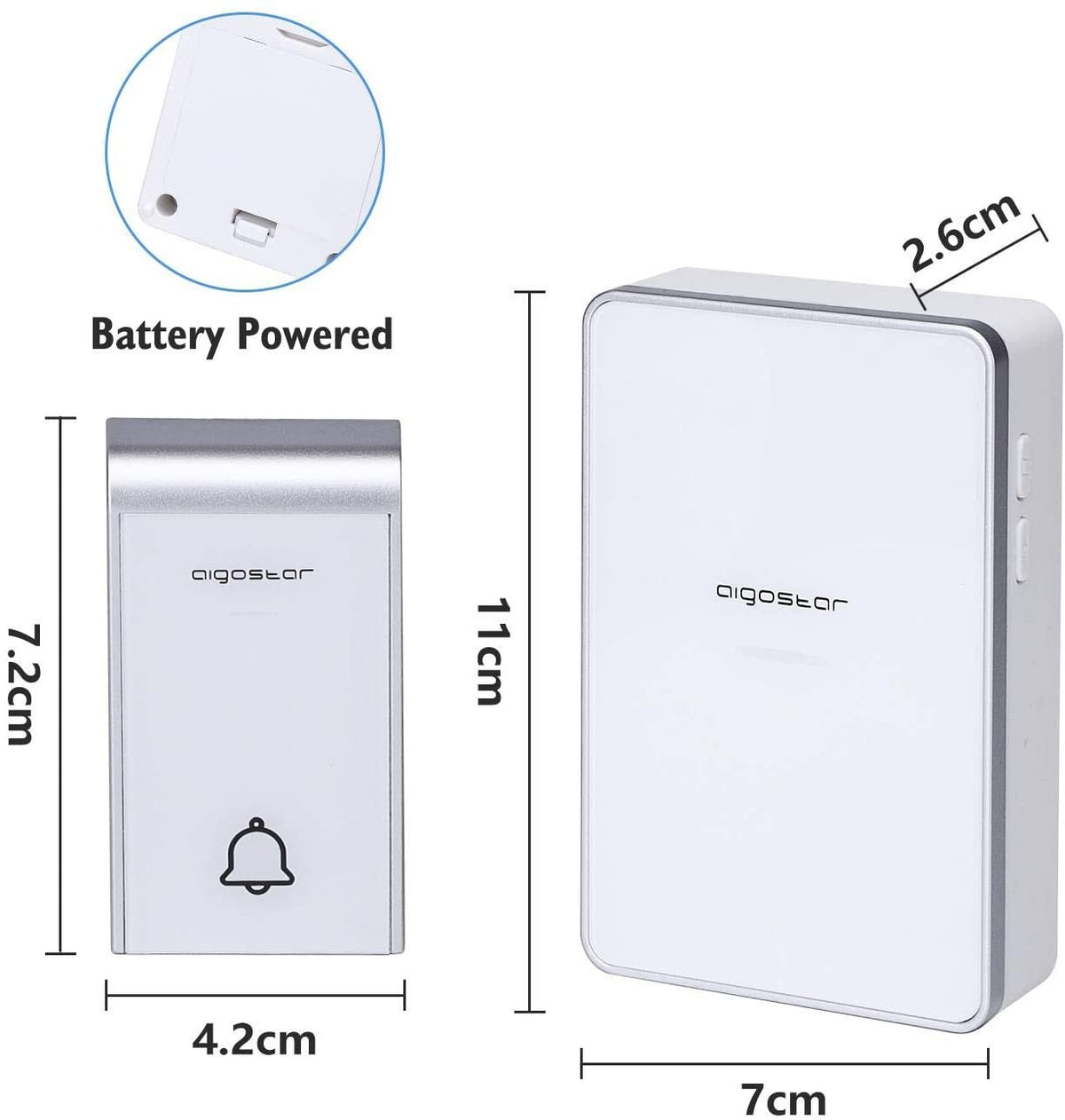 Campanello Senza Fili Wireless Impermeabile IP44 da Esterno Aigostar Bianco