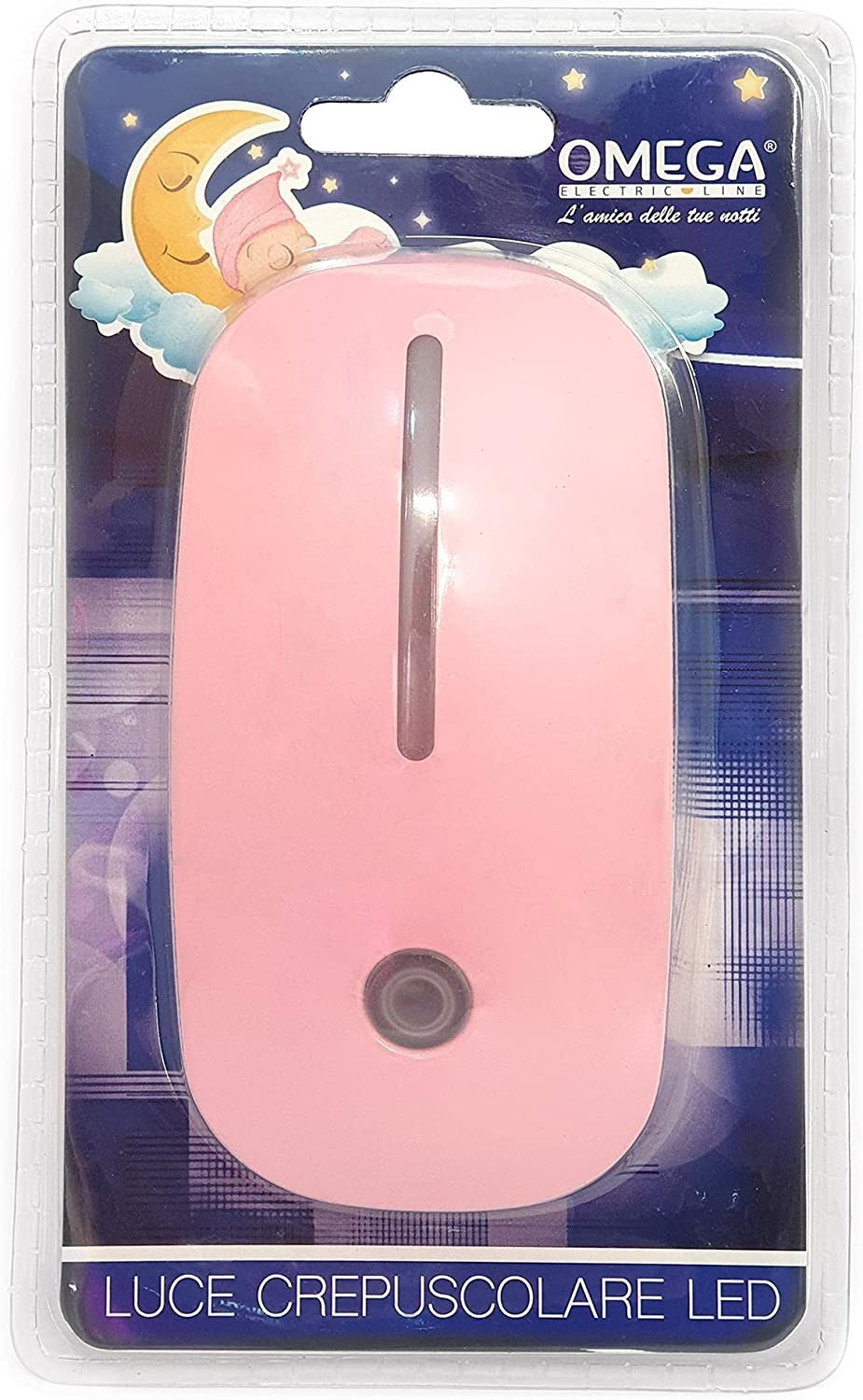 Omega Lampada Notturna Sensore Crepuscolare 1.2W 80LM 6500K Spina 10A Rosa