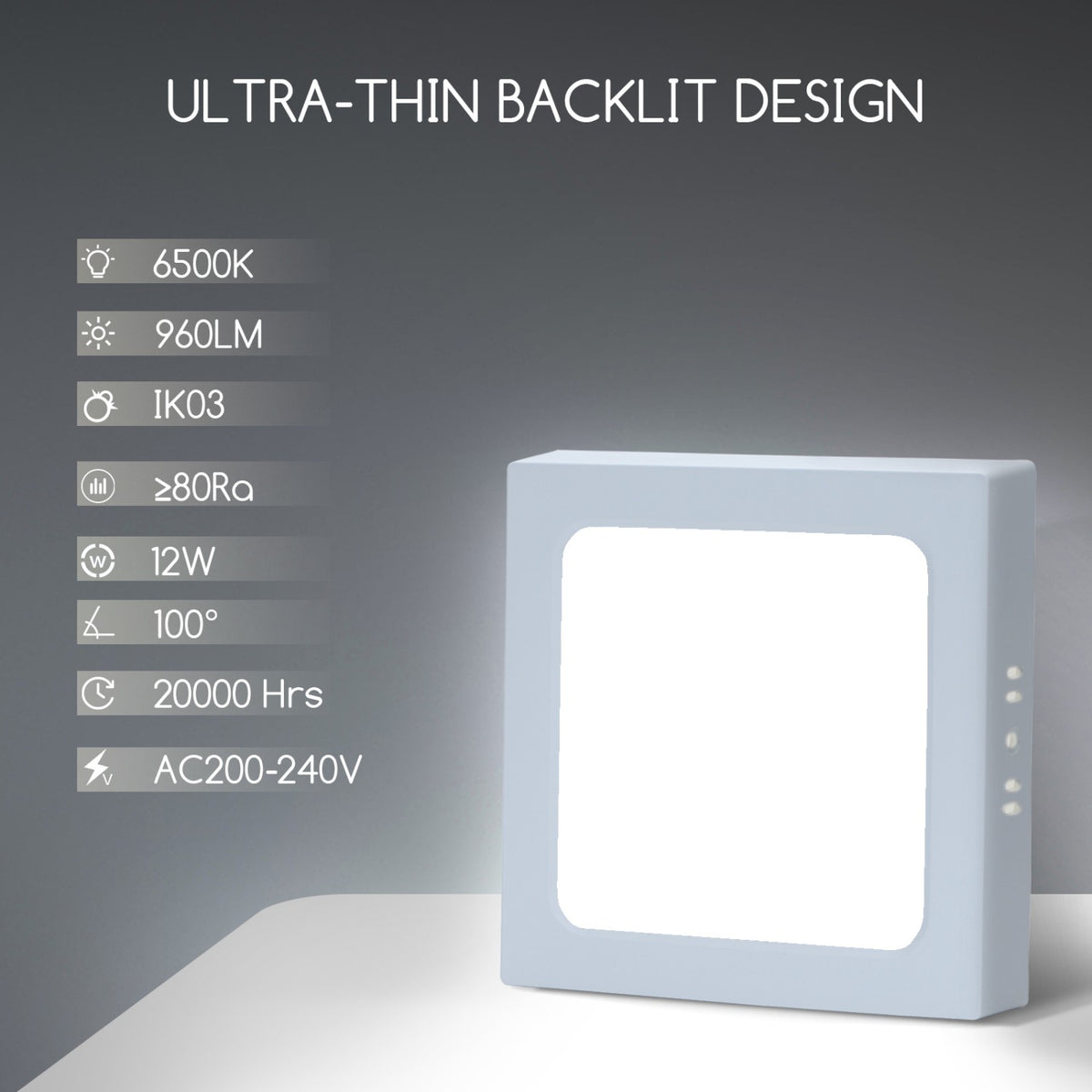 Plafoniera Led 12W Bianca Applique Quadrato Bianco Freddo 6500K