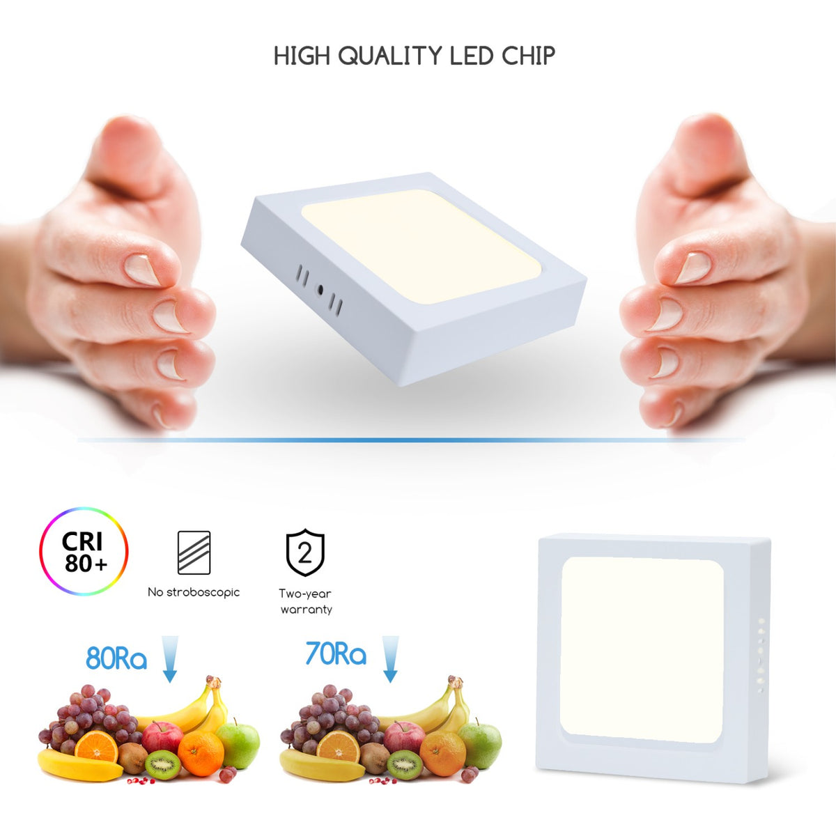 Plafoniera Led 12W Bianca Applique Quadrato Bianco Caldo 3000K