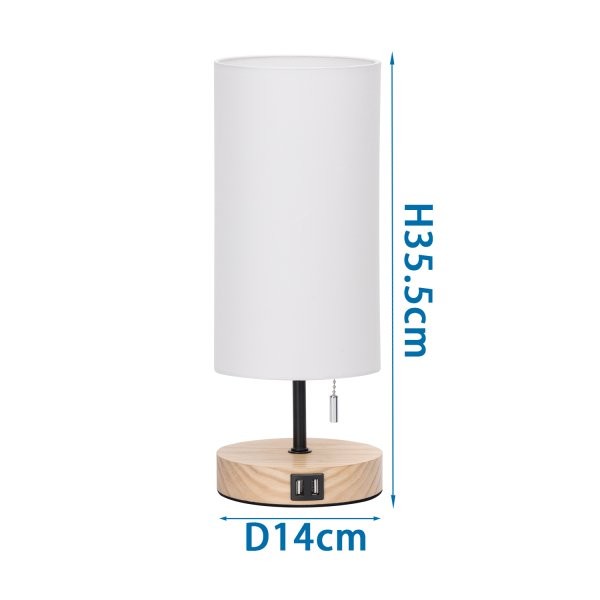 Aigostar Lampada da Tavolo in Legno con Doppia USB Attacco E27 colore Bianco