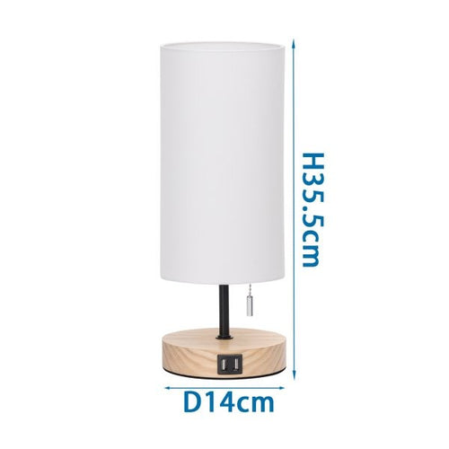 Aigostar Lampada da Tavolo in Legno con Doppia USB Attacco E27 colore Bianco