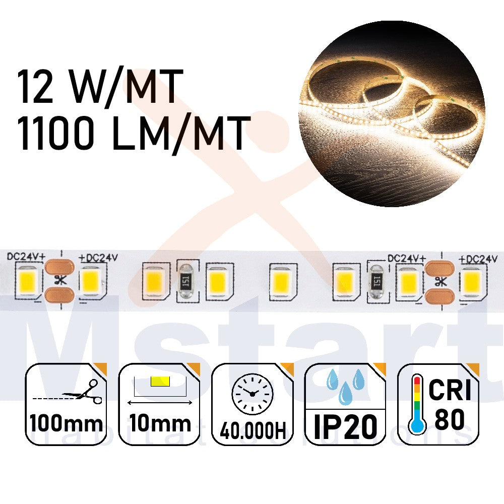 Striscia LED 60W IP20 2835 24V 120led/m Luce 4000K CRI 80