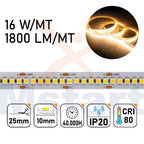 Striscia LED 80W 2835 16W/mt Luce 3000K 24V IP20 240led/mt CRI 80