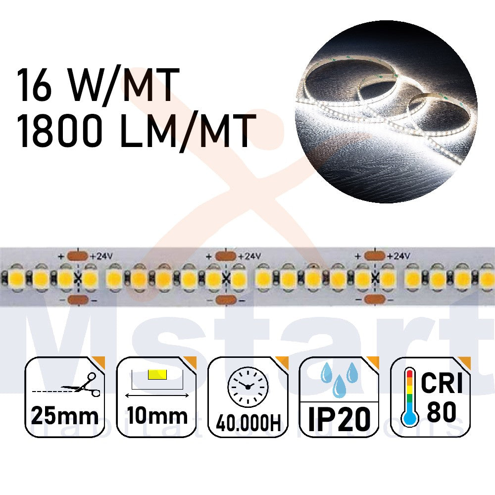 Striscia LED 80W 2835 16W/mt Luce 6500K 24V IP20 240led/mt CRI 80