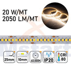 Striscia LED 100W IP20 2835 24V 20W/mt 240led/mt Luce 4000K CRI 80