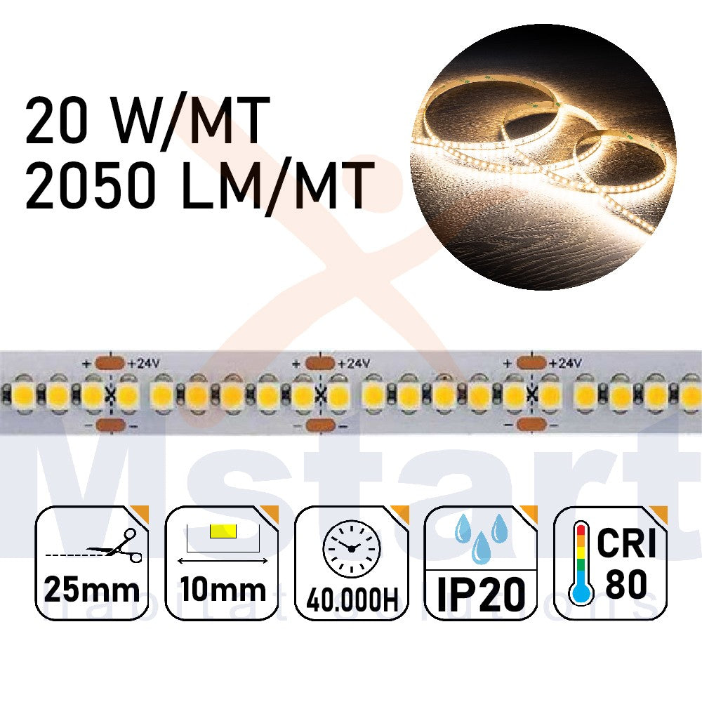 Striscia LED 100W IP20 2835 24V 20W/mt 240led/mt Luce 4000K CRI 80