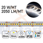 Striscia LED 100W IP20 2835 24V 20W/mt 240led/mt Luce 6500K CRI 80