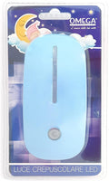 Omega Lampada Notturna Sensore Crepuscolare 1.2W 80LM 6500K Spina 10A Blu