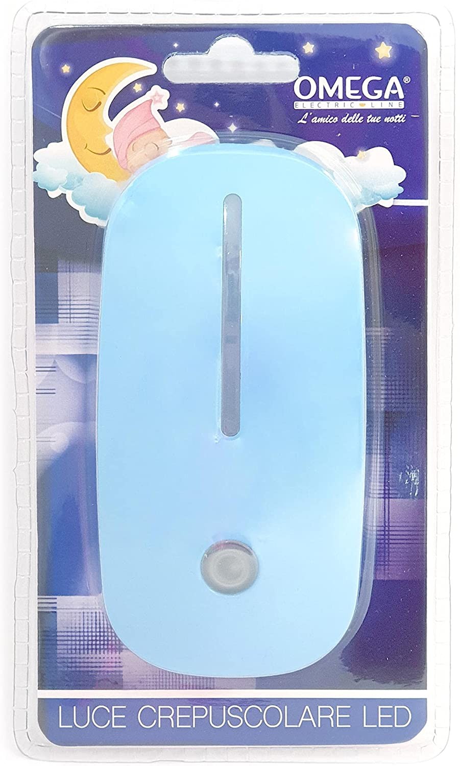 Omega Lampada Notturna Sensore Crepuscolare 1.2W 80LM 6500K Spina 10A Blu