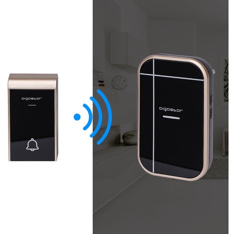 CAMPANELLO SENZA FILI WIRELESS DIGITALE IP44 PORTE CASA UFFICIO AIGOSTAR NERO-ORO