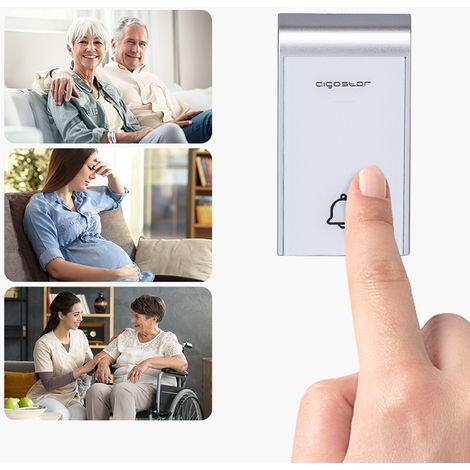 CAMPANELLO SENZA FILI A BATTERIE WIRELESS DIGITALE IP44 PORTE CASA UFFICIO PORTA 150M AIGOSTAR BIANCO-SILVER