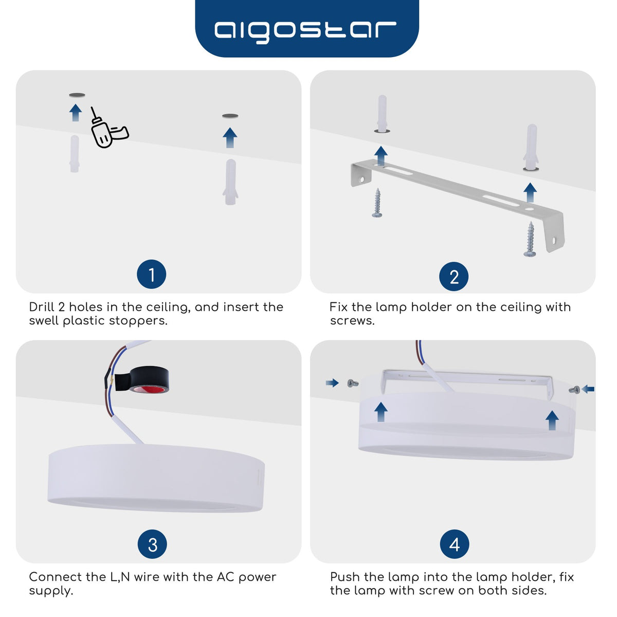 Plafoniera Led 12W Bianca Applique Rotondo Luce Calda 3000K