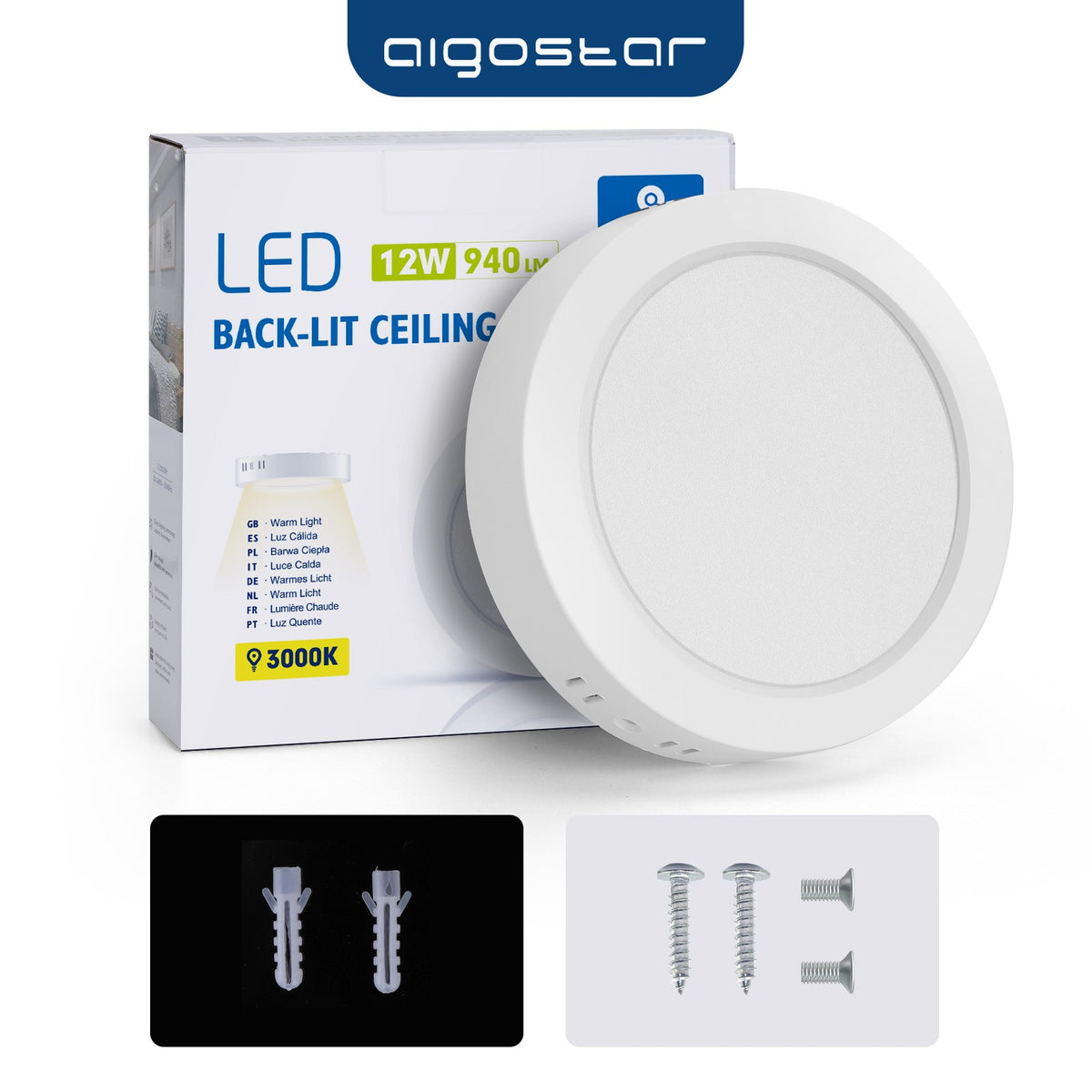 Plafoniera Led 12W Bianca Applique Rotondo Luce Neutro 4000K
