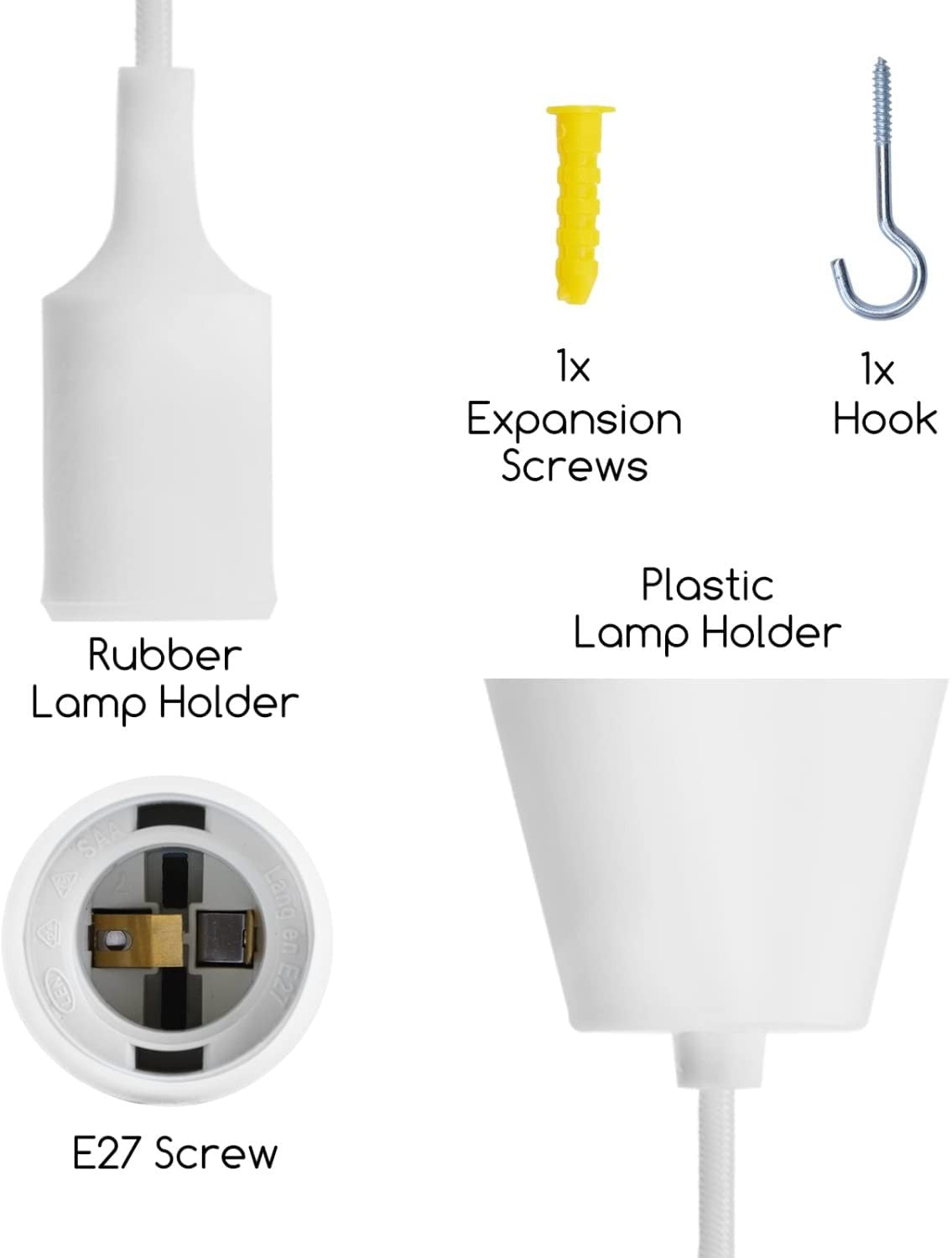 Portalampada Pendente Pendel E27 max 60W in Plastica Bianco