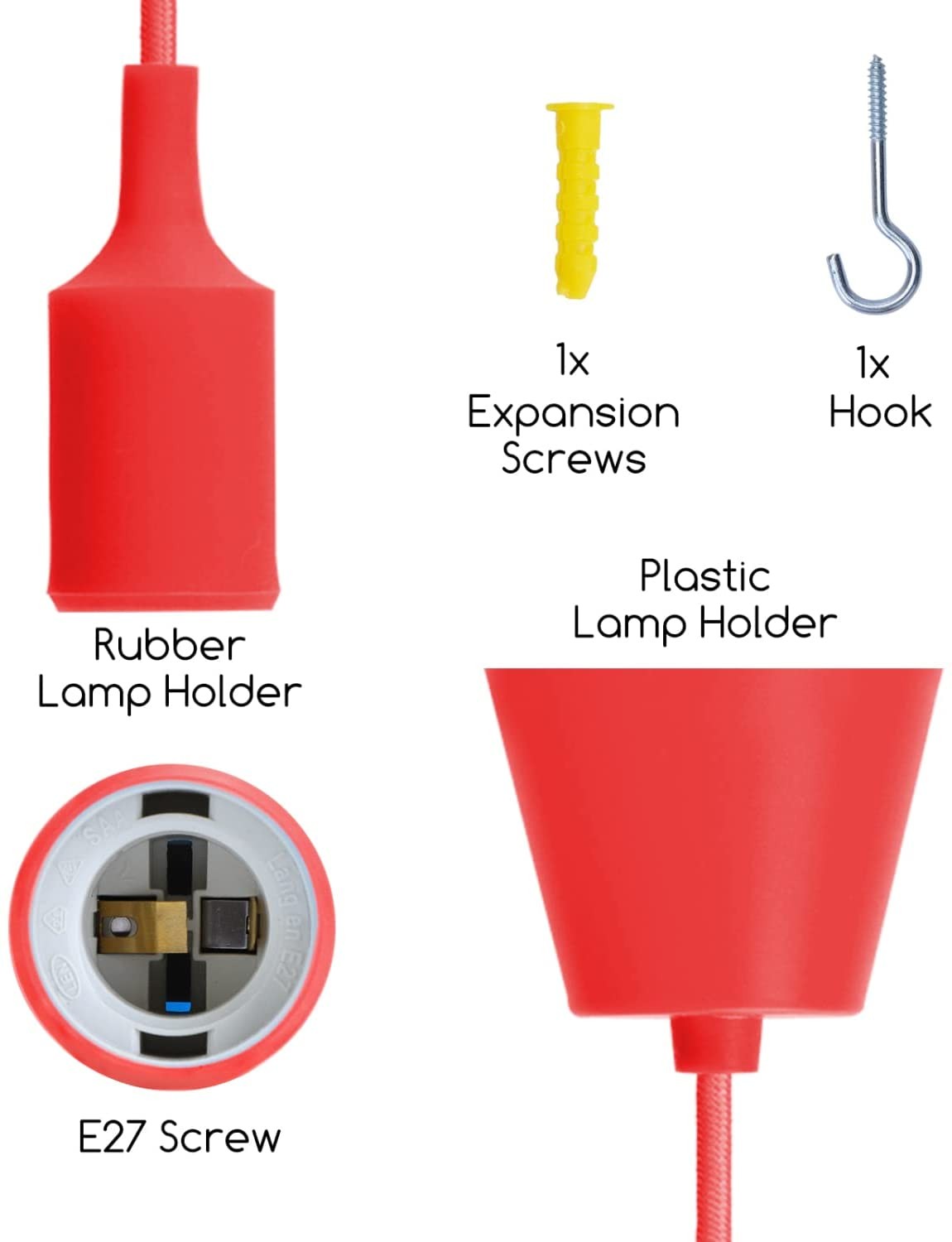 Portalampada Pendente Pendel E27 max 60W in Plastica Rosso