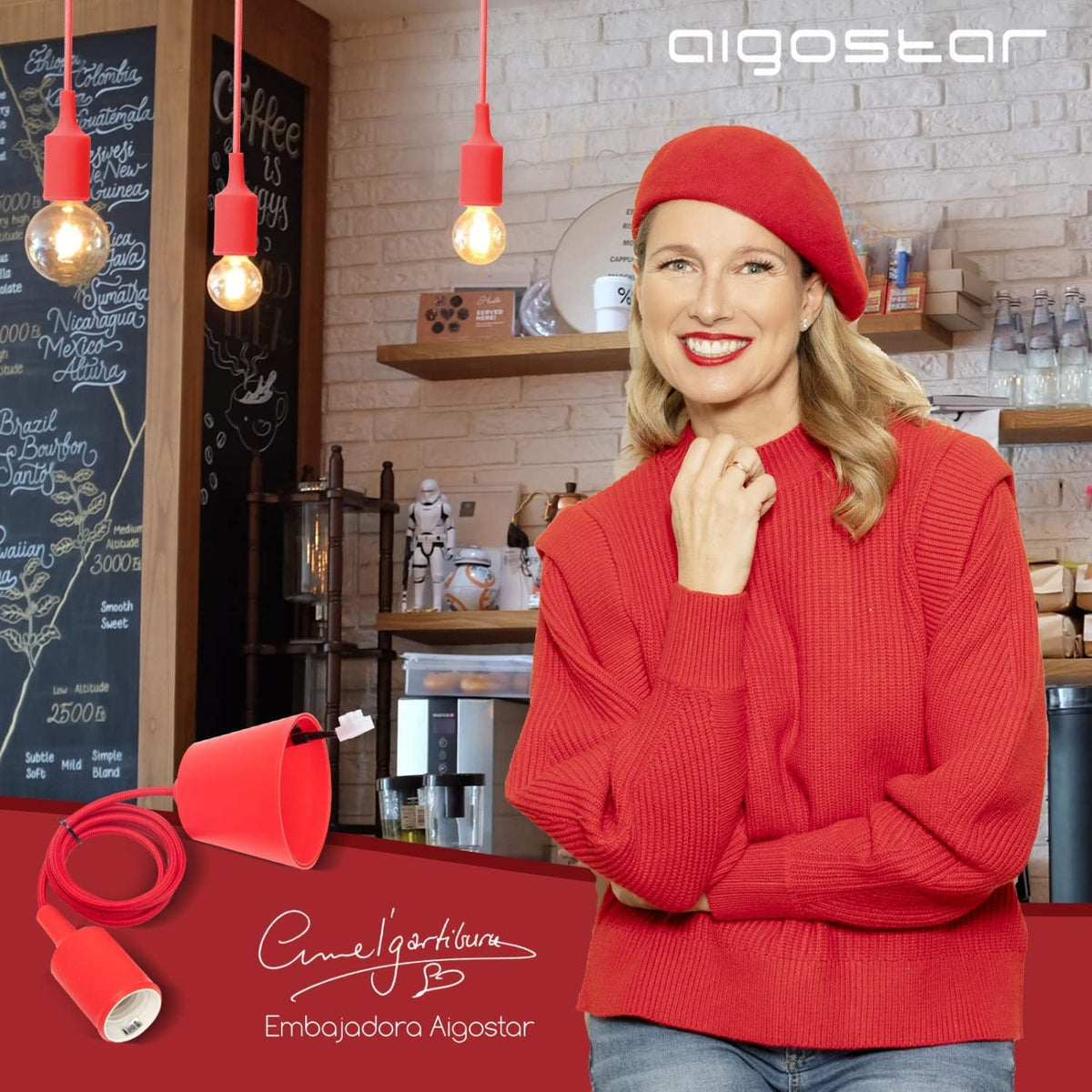 Portalampada Pendente Pendel E27 max 60W in Plastica Rosso